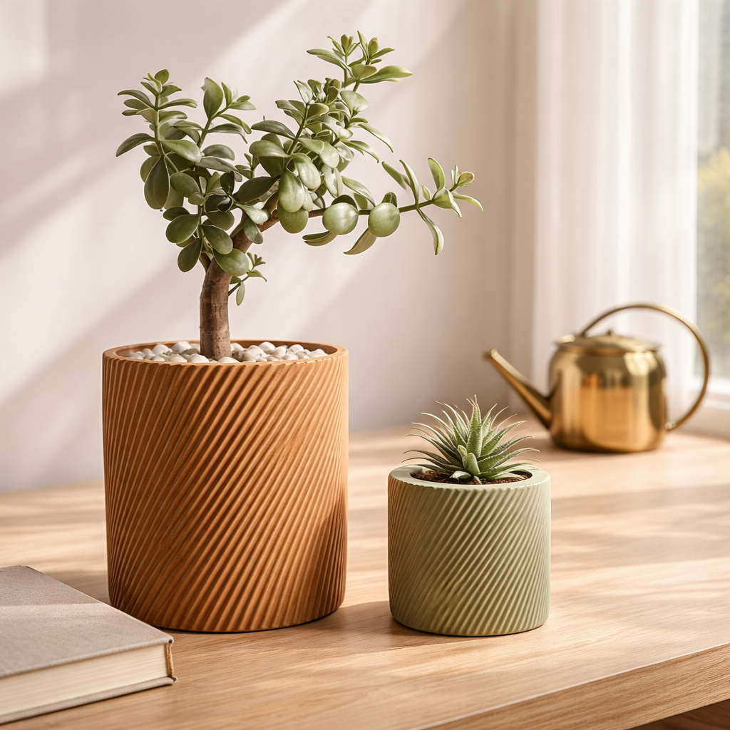 Διακοσμητικό Γλαστράκι με Ραβδωτή Υφή – Διαθέσιμο σε 4 Μεγέθη